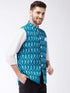 Vastramay Men's Turquoise Cotton Nehru Jacket